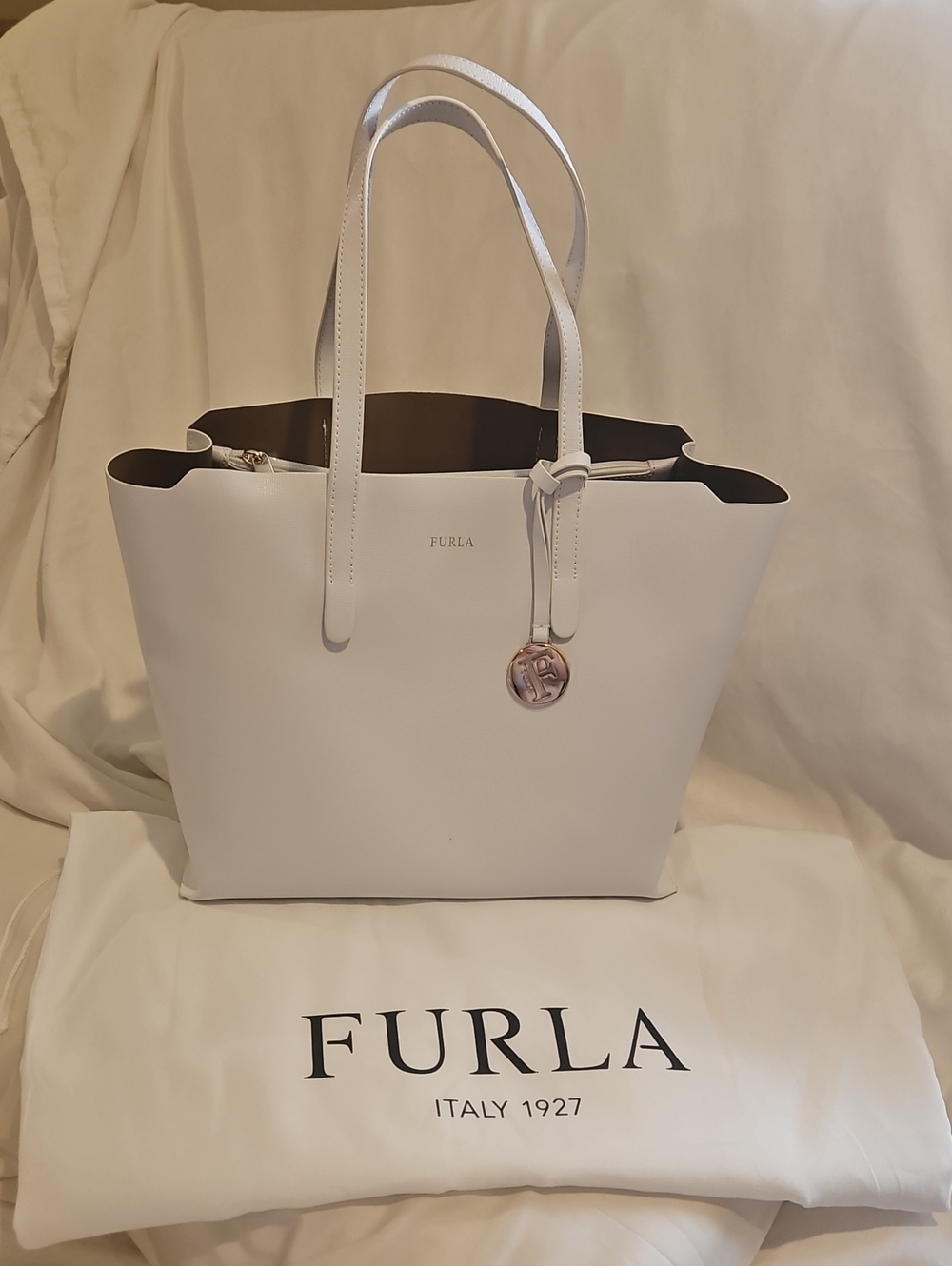 Furla Saffiano Leather Tote, Chalk White, NWT